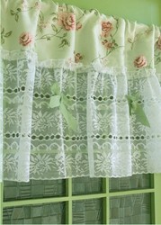 Shabby and vintage Country Flowers with Lace & Ribbon ties Cafe Curtai